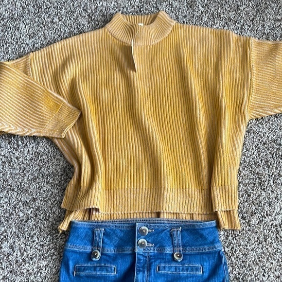 Topshop Womens Sweater Mustard Waffle Knitted Funnel Neck Ribbed Size 8/10 - Picture 4 of 8